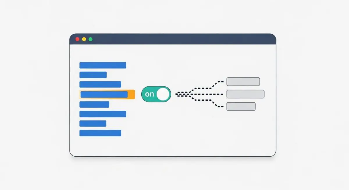 Diagram illustrating version control for prompts with toggle switch activating multiple outputs.