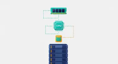 Diagram illustrating vertical scaling with RAM, CPU, and stacked servers.