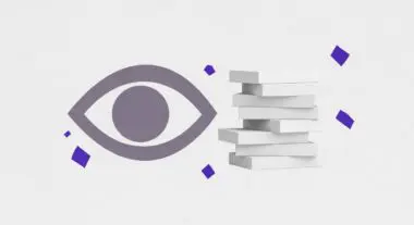 A stylized eye icon next to a stack of white blocks, representing a Vision-Language Model's processing.