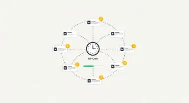 Diagram illustrating WP-Cron scheduling tasks around a central clock.
