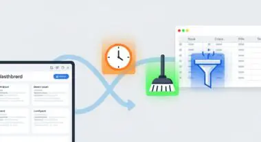 Conceptual illustration of WP-Optimize showing data cleaning, time optimization, and filtering for better website performance.