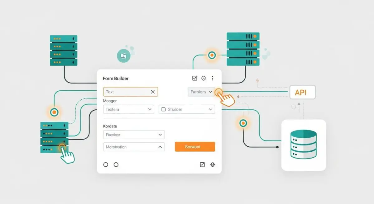 Form builder interface connecting to API and database, illustrating WPForms integration capabilities.