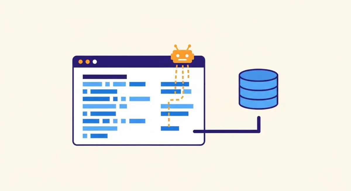 A small robot icon interacts with a digital interface, symbolizing a web crawler accessing data.
