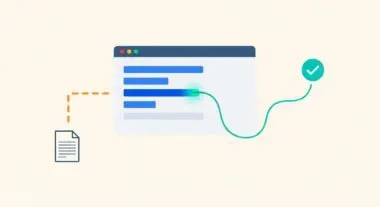 Conceptual graphic illustrating white hat SEO strategy with a document feeding into a browser interface and a checkmark indicating success.