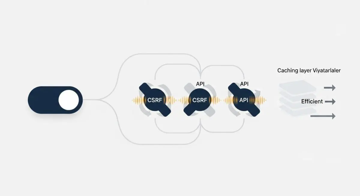 Diagram illustrating the flow through CSRF and API checks for WordPress nonces, leading to an efficient caching layer.