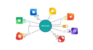 Central circle labeled Workato connected to various app icons via dashed lines, illustrating integration capabilities.
