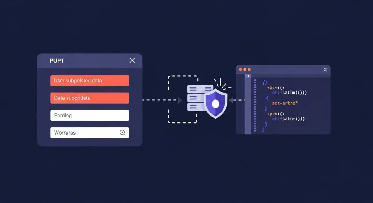 Diagram illustrating secure data handling with a shield icon, symbolizing XSS Protection.