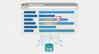 Conceptual graphic showing data flow into a database with a shield icon, representing secure YMYL data handling.