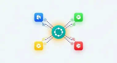 Conceptual diagram showing Zapier connecting various app icons in a workflow.