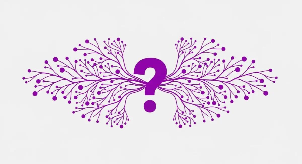 Purple question mark branching out like a plant, symbolizing the unknowns in Zero-Shot Prompting.