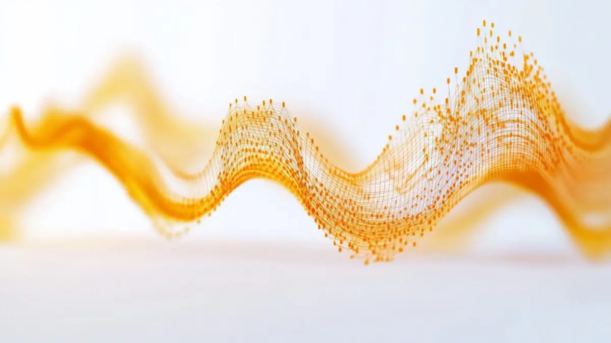 Abstract visualization of flowing orange nodes and connections, symbolizing Link Juice flow.