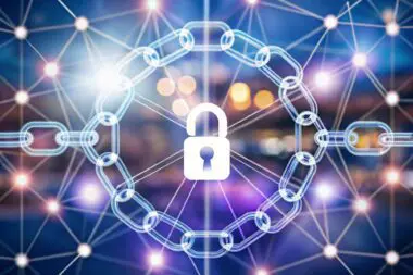 A padlock symbol inside a chain link network, illustrating secure data transfer with HTTP vs HTTPS.