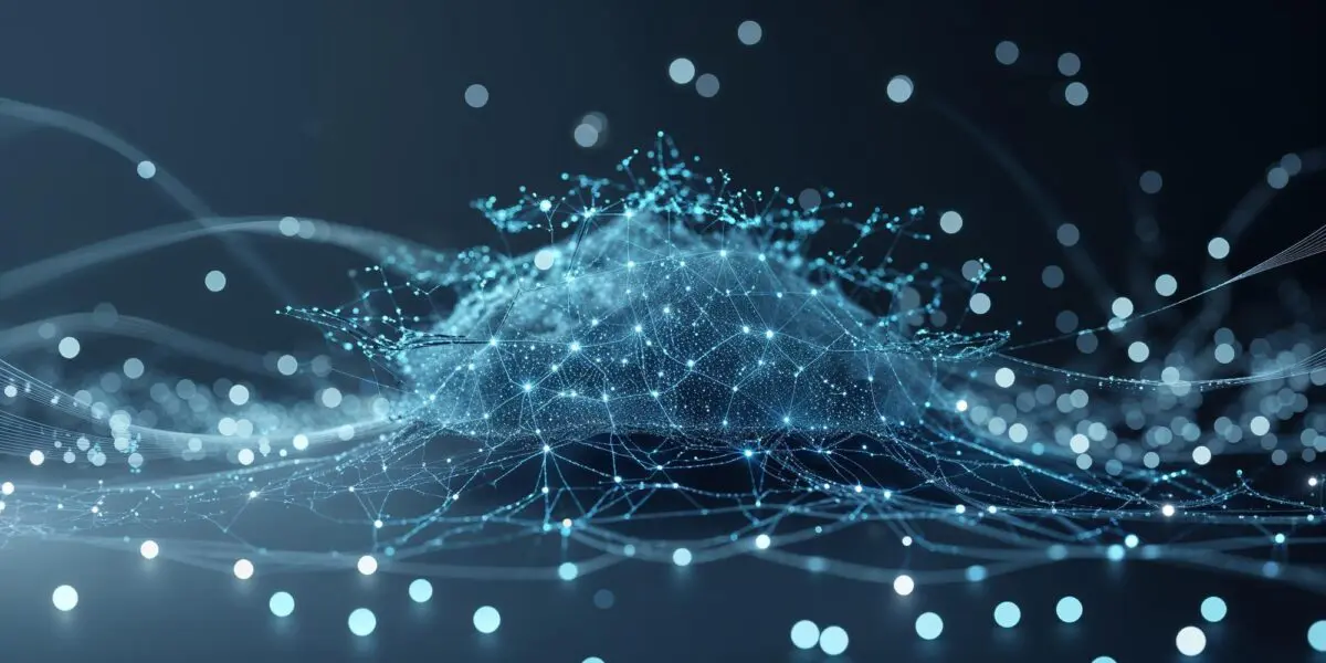 Abstract glowing neural network connections symbolizing AI model grounding.