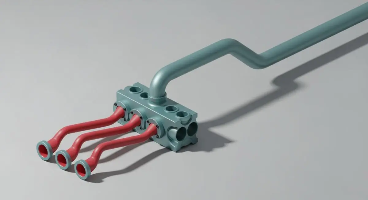 Abstract visualization of multiple input pipes connecting to a central iPaaS hub, flowing into a single output pipe.
