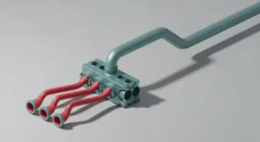 Abstract visualization of multiple input pipes connecting to a central iPaaS hub, flowing into a single output pipe.