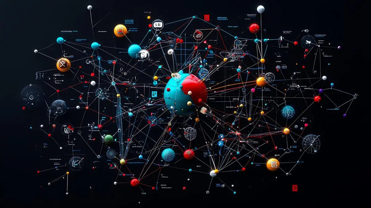 Abstract network visualization with interconnected nodes, symbolizing the complex data flow in GraphRAG systems.