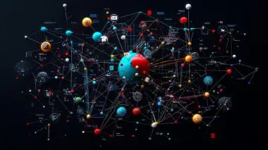 Abstract network visualization with interconnected nodes, symbolizing the complex data flow in GraphRAG systems.