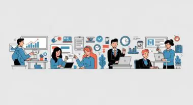 FinTech product managers collaborate on tasks, showcasing a day in the life.