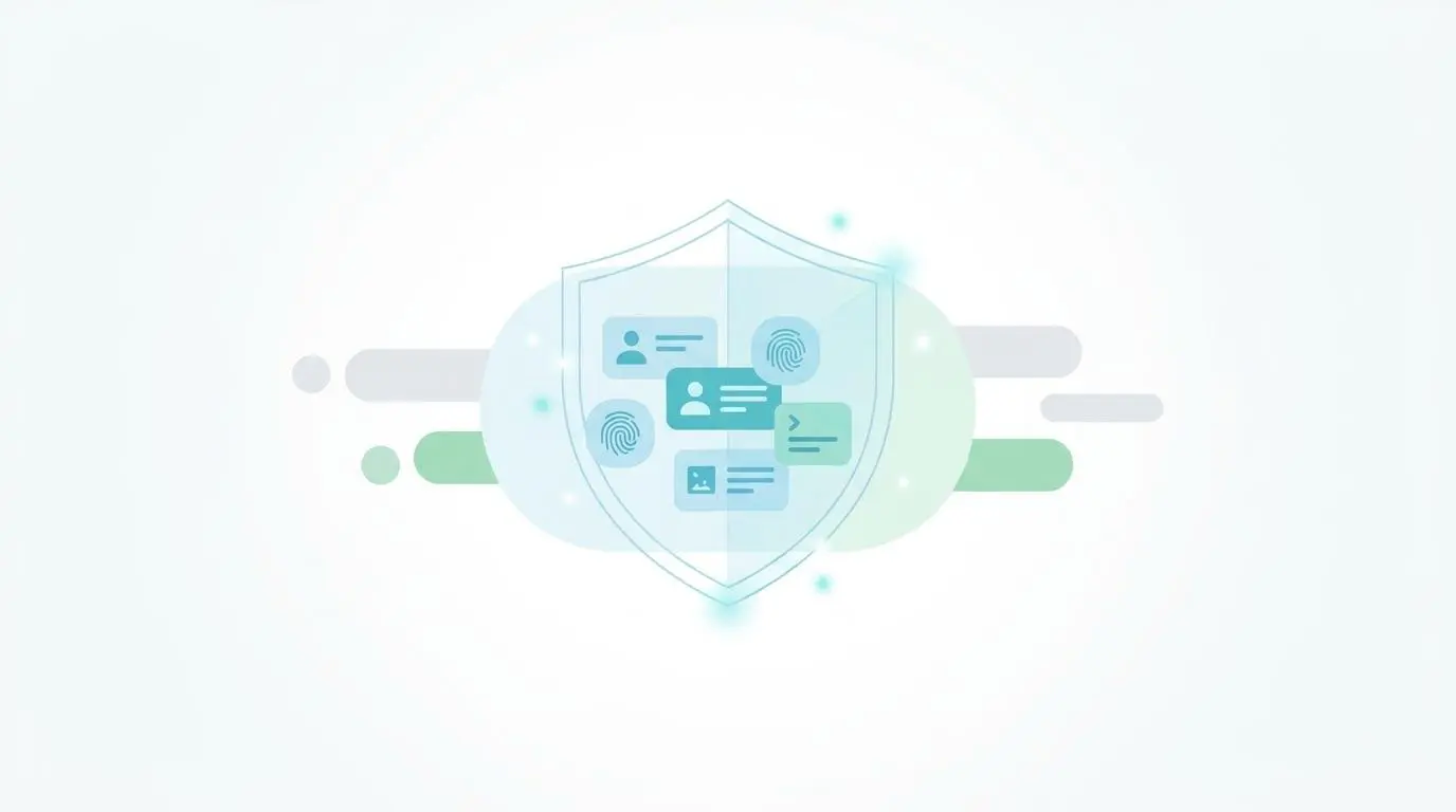 Shield icon with user, fingerprint, and document symbols, symbolizing automated routing of support tickets.