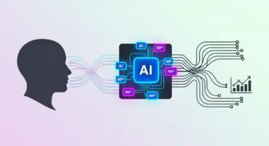 Silhouette of a head processing data through an AI chip to generate analytics.