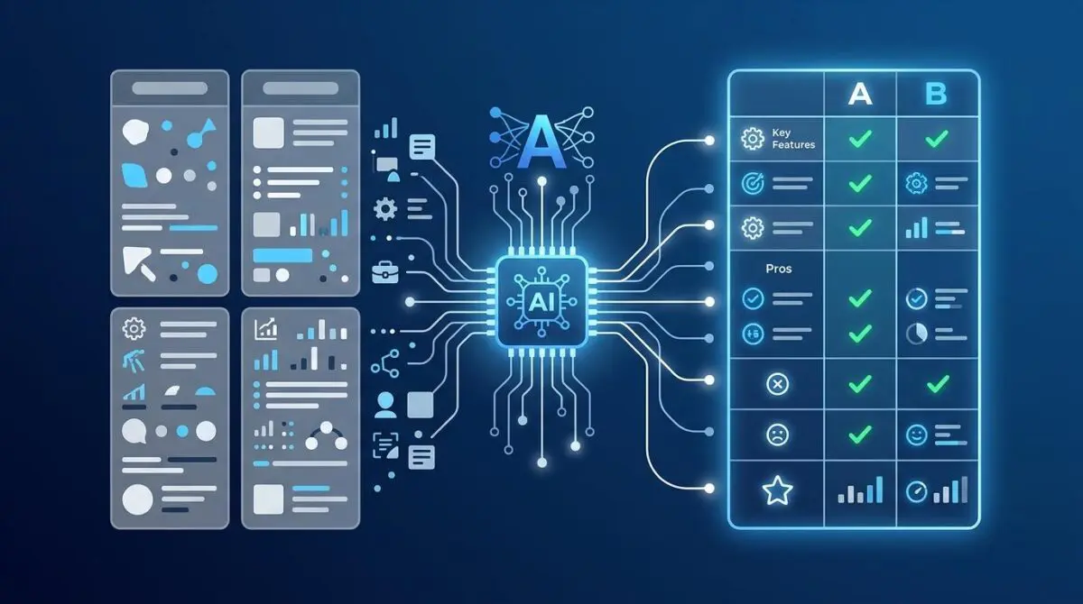 AI chip central to a comparison table and bullet points, showing how to optimize tables and bullet points for AI-generated comparison lists.