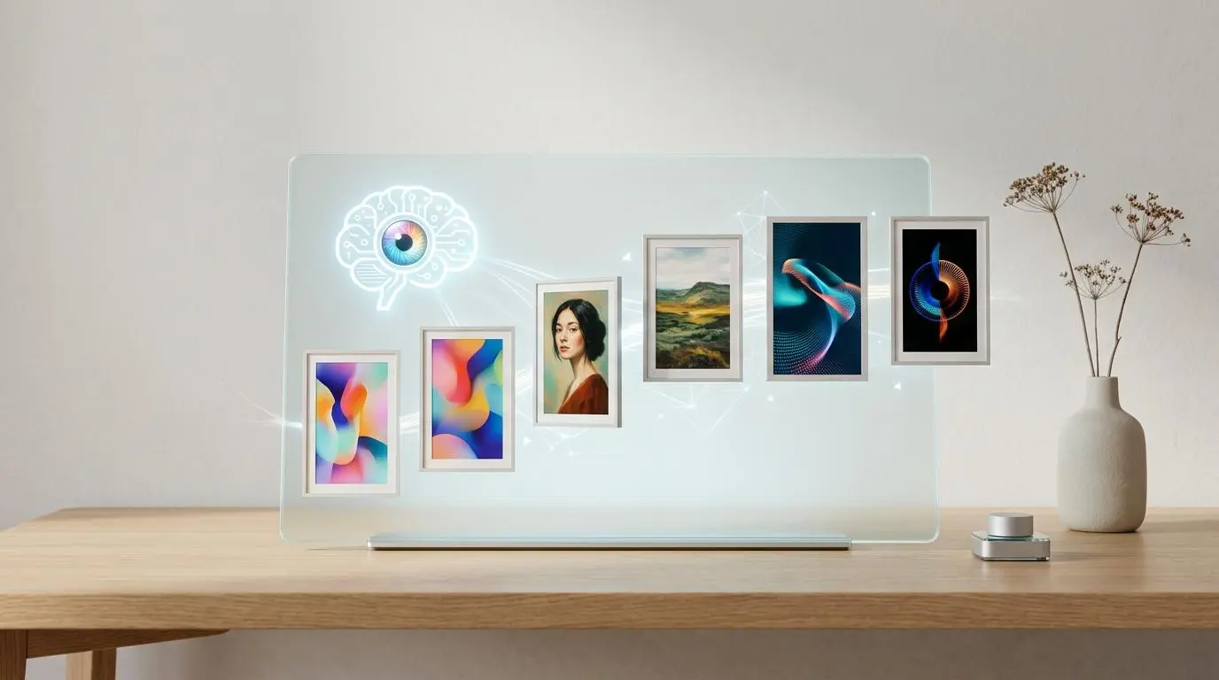 AI conceptual art displayed on a digital screen, symbolizing real-time generation of AI image assets.