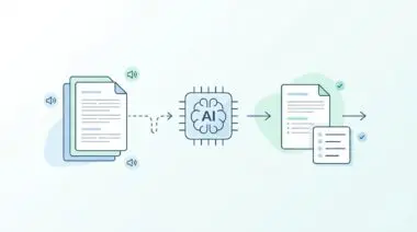 AI processing meeting transcripts to summarize and extract action items from audio files.