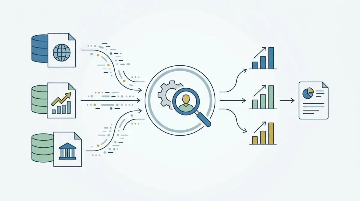 AI-driven data analysis workflow for competitive market research strategies.