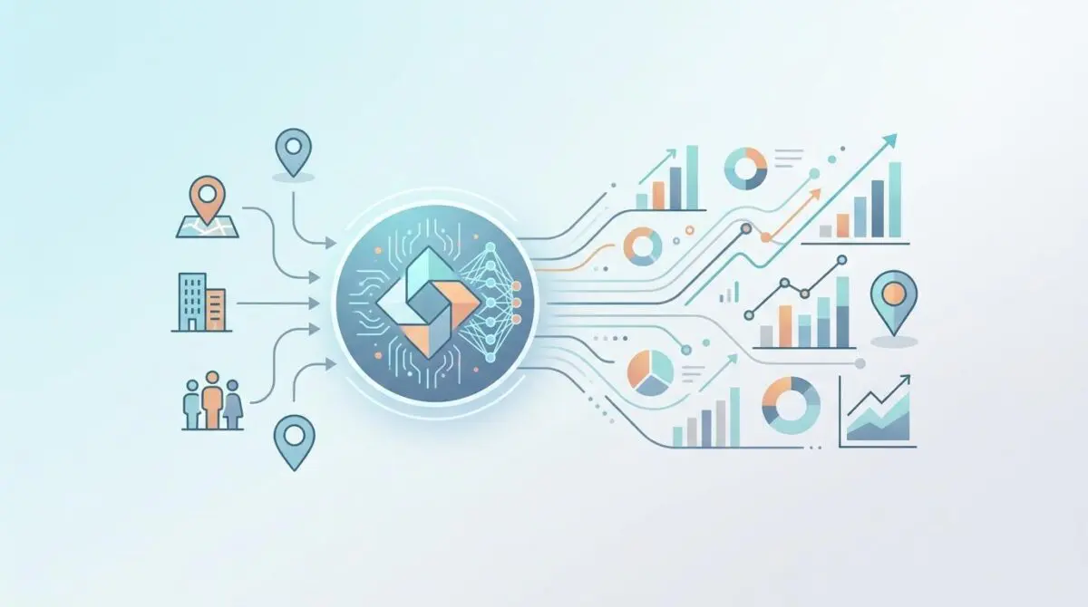 AI analyzes location data, demographics, and business growth for site selection and market analysis.