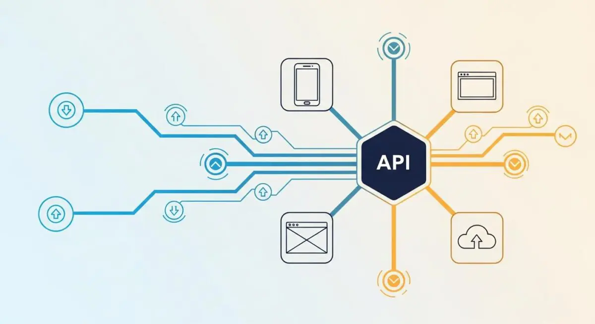Diagram illustrating the interconnectedness within the API Economy, showing data flow to various devices.
