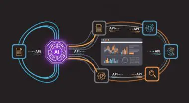 Diagram illustrating an AI agent interacting with various APIs and data visualizations.