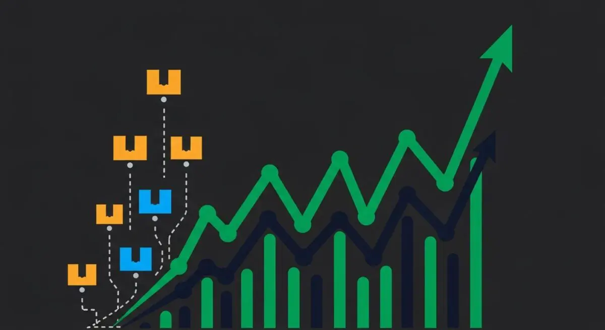 Abstract representation of business growth and Annual Recurring Revenue (ARR) with rising graph lines and stylized boxes.