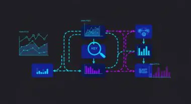 Diagram illustrating data flow and analytics for Application Performance Monitoring (APM) with charts and icons.