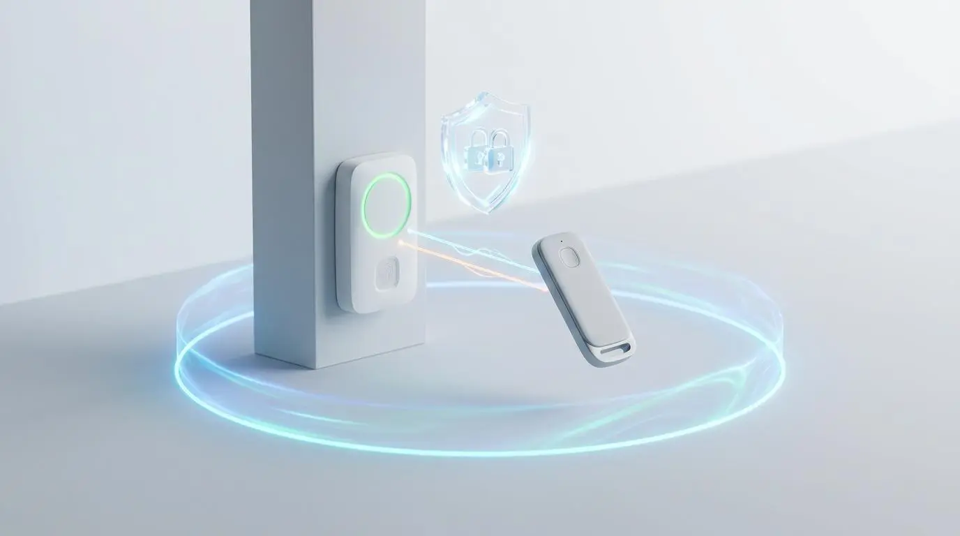 Automated instant locking of cargo doors triggered by geofence departures shown with a smart device and lock icon.