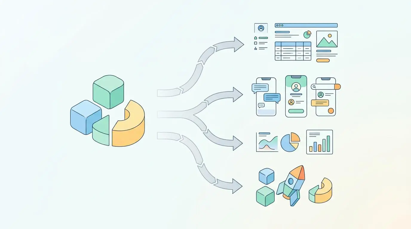 Flowchart showing data cubes triggering hyper-local landing page generation for cities.