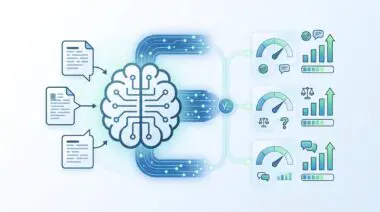 Diagram illustrating how to set up automated evaluation metrics for LLM outputs with data flowing to a brain-like AI.