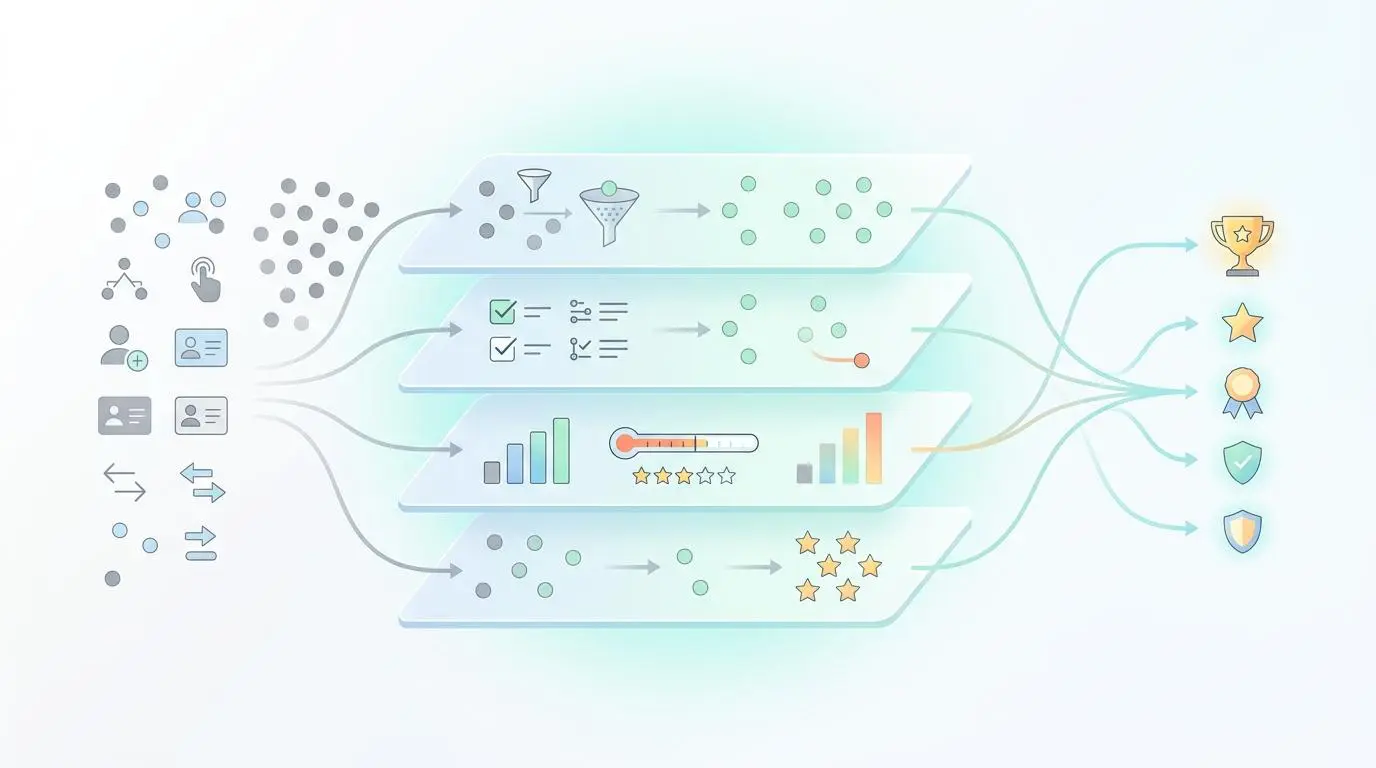 Diagram showing automated real-time lead qualification and scoring via AI analysis of web form submissions.