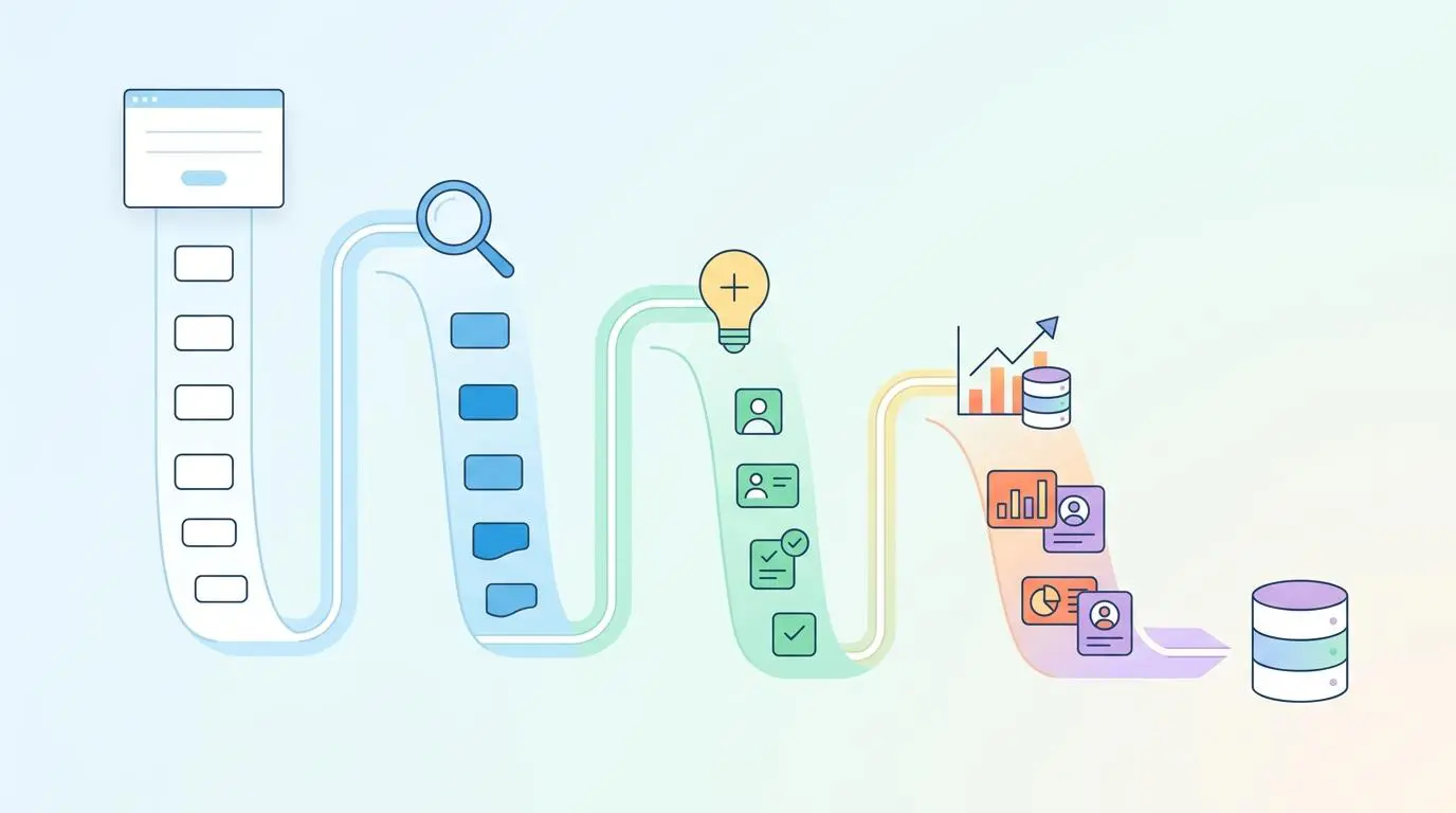 Flowchart showing automated real-time lead qualification and scoring via AI analysis of web form submissions.