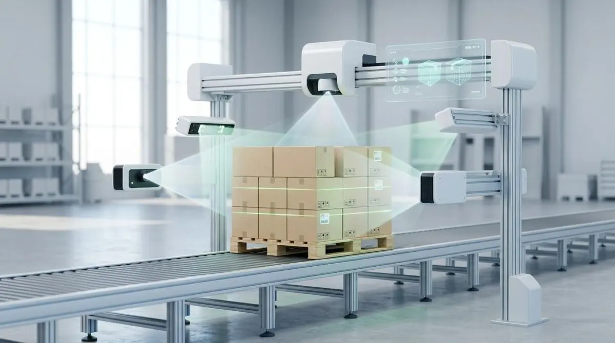 Automated pallet scanning uses computer vision for instant inbound inspection of quantity and damage.