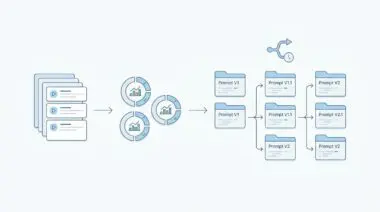 Flowchart showing prompt testing and version control for AI models.