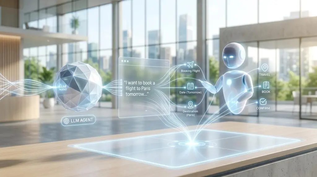 AI assistant processes intent for instant automated scheduling links sent via WhatsApp for meetings.