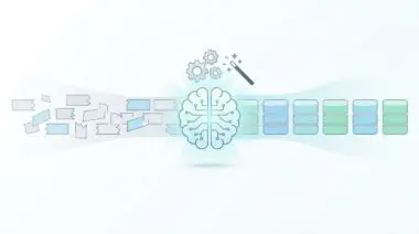 LLM brain processing messy data into organized datasets for automation.