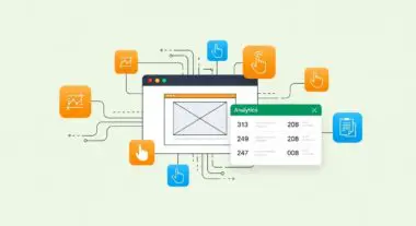 Illustration showing icons representing user interaction and data analysis, visualizing behavioral analytics.