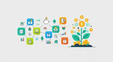 Icons depicting learning, saving, and growth for the best FinTech apps for teaching kids money.