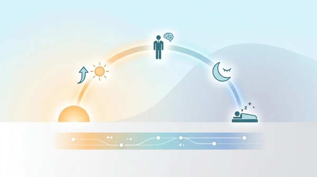 Diagram illustrating the evening routine of a billionaire for optimal sleep, showing day, human, and night cycles.