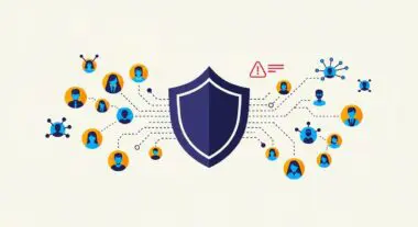 Central shield graphic connected to multiple user icons, symbolizing a bug bounty program.