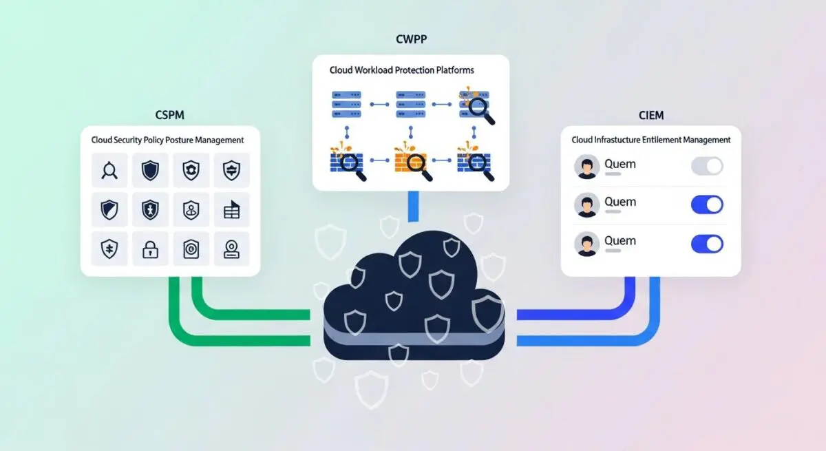 Diagram illustrating CSPM, CWPP, and CIEM components of a CNAPP solution.
