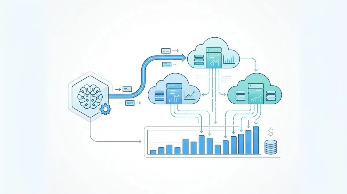 Diagram illustrating how to calculate cloud compute costs for internal AI tools with data flow to cost analysis.