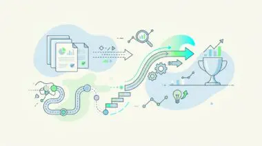 Illustration showing a winding path leading to stairs, then to a trophy, symbolizing why case studies and original walkthroughs are goldmines for GEO.