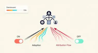 Diagram showing the impact of change management on adoption and attribution flow, with 'On' and 'Off' toggles.